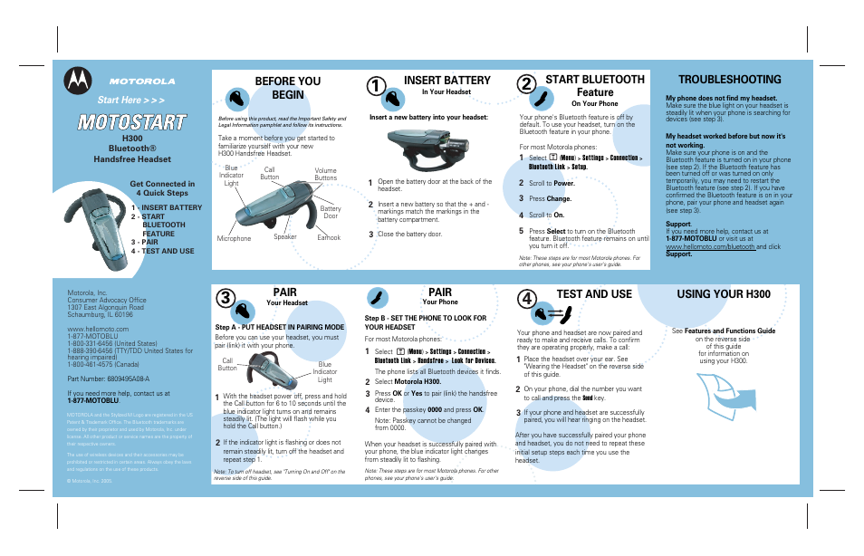 Motorola H300 User Manual | 2 pages