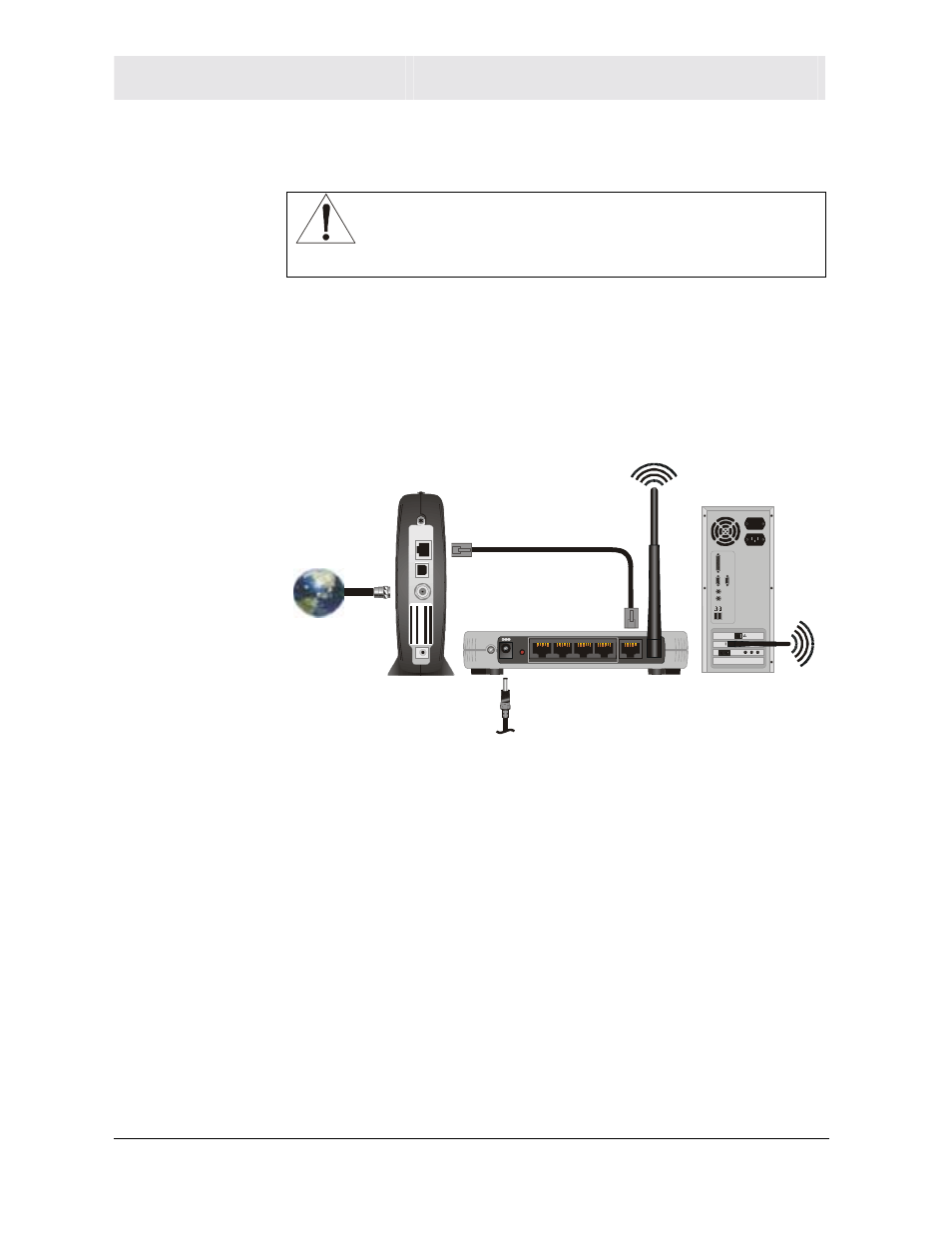 Wireless connection to router, Warning | Motorola WR850G User Manual | Page 23 / 93