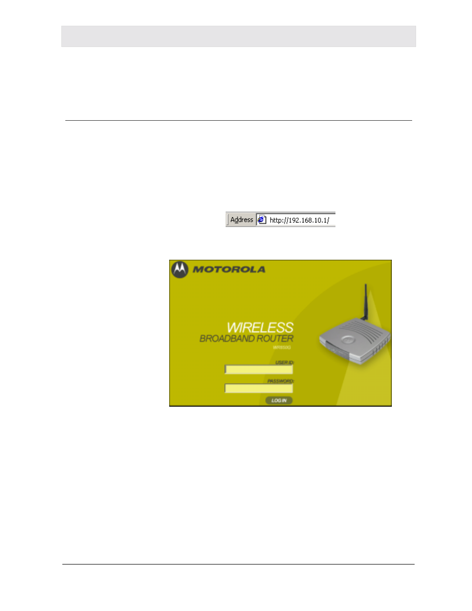 Section 3:configuration, Using the configuration utility, Logging in | Motorola WR850G User Manual | Page 35 / 93