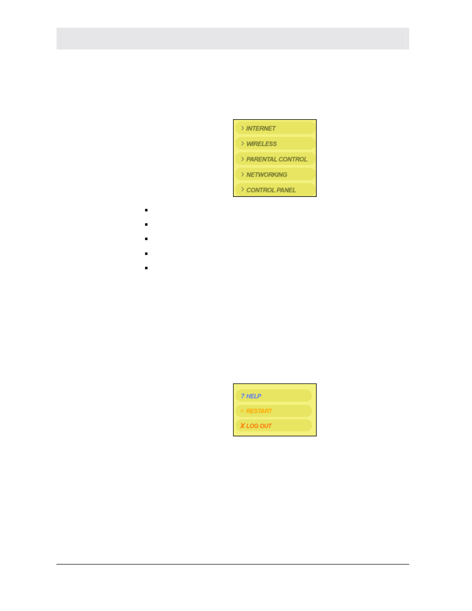 Navigation, Help, restart, and logout | Motorola WR850G User Manual | Page 36 / 93