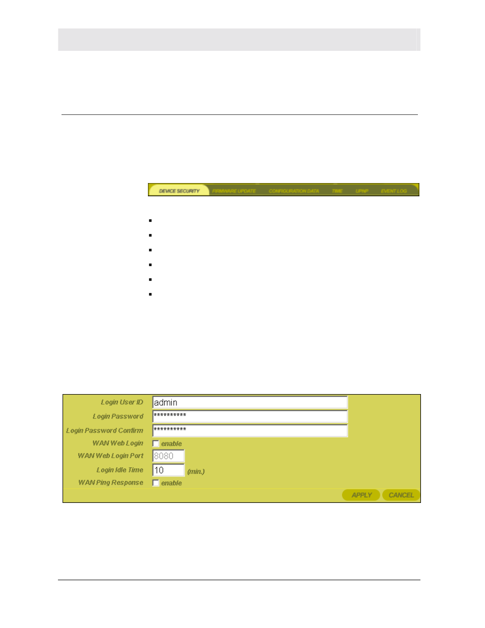 Configuring control panel settings, Control panel ˚ device security | Motorola WR850G User Manual | Page 72 / 93