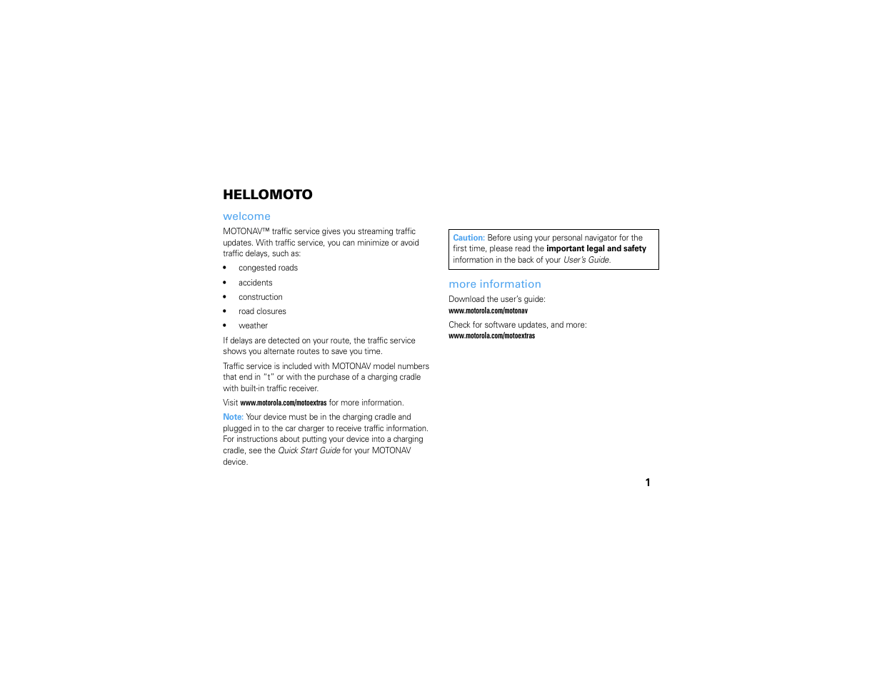 Hellomoto, Welcome, More information | Motorola MOTONAV GC450 User Manual | Page 3 / 56