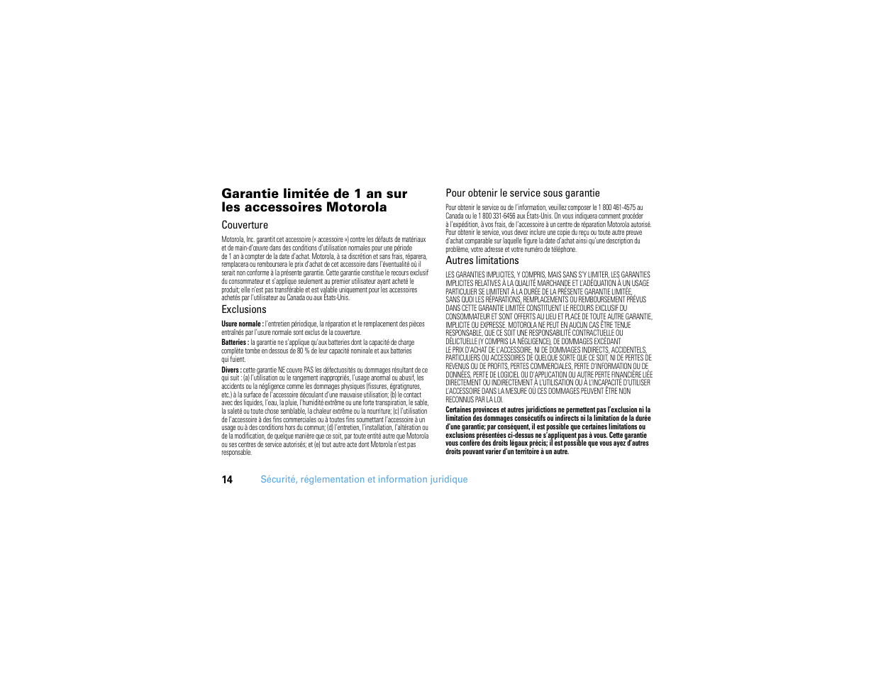 Garantie | Motorola MOTONAV GC450 User Manual | Page 50 / 56