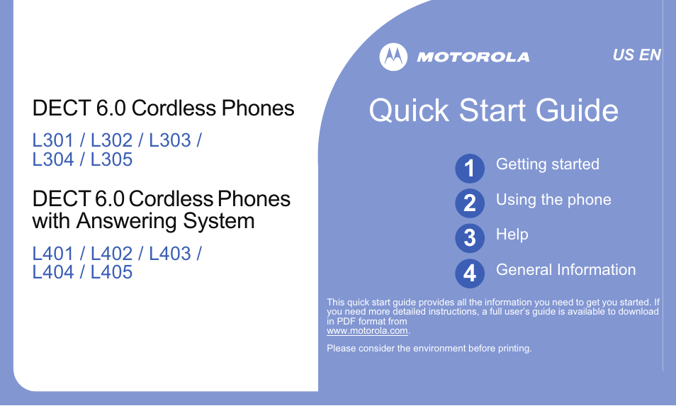Motorola L303 User Manual | 8 pages