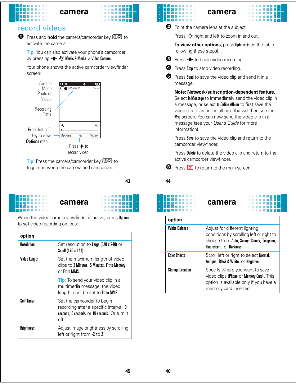 Camera, Record videos | Motorola Adventure 68000201627-A User Manual | Page 12 / 19