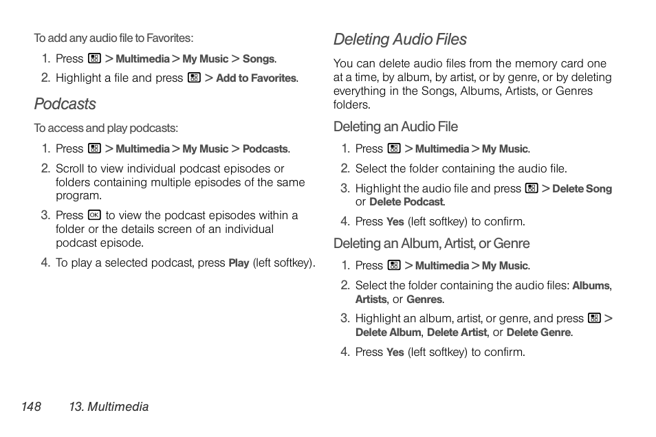Podcasts, Deleting audio files | Motorola BRUTE NNTN7794C User Manual | Page 158 / 193