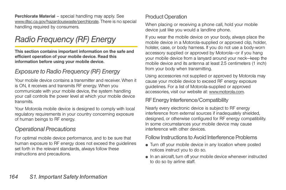 Radio frequency (rf) energy, Exposure to radio frequency (rf) energy, Operational precautions | Motorola BRUTE NNTN7794C User Manual | Page 174 / 193