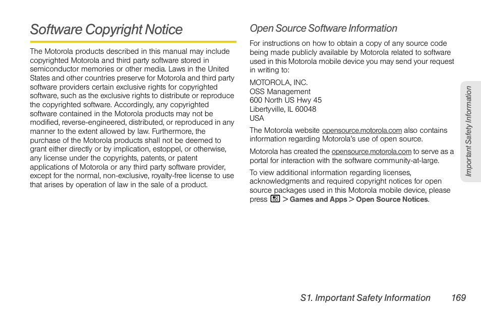 Software copyright notice, Open source software information | Motorola BRUTE NNTN7794C User Manual | Page 179 / 193