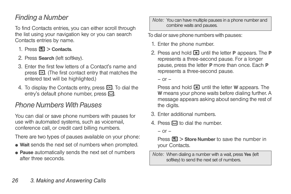 Finding a number, Phone numbers with pauses | Motorola BRUTE NNTN7794C User Manual | Page 36 / 193