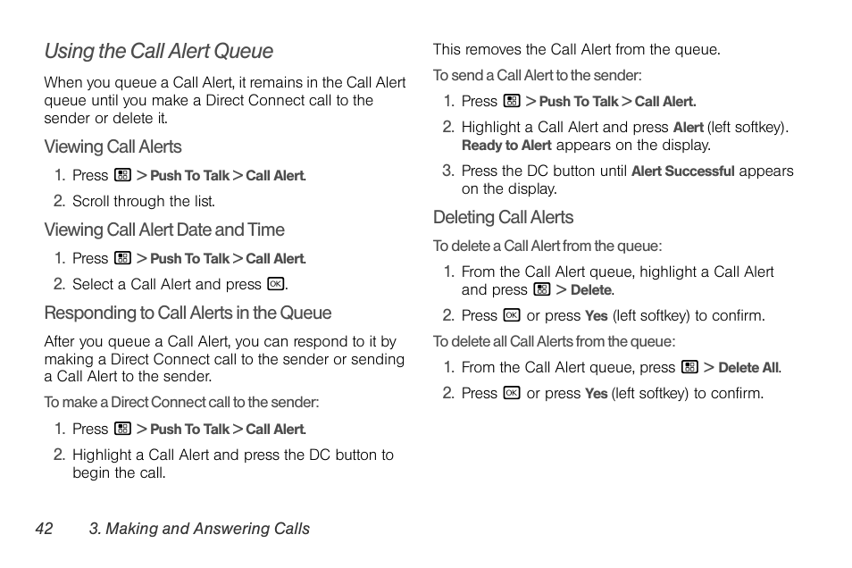 Using the call alert queue | Motorola BRUTE NNTN7794C User Manual | Page 52 / 193