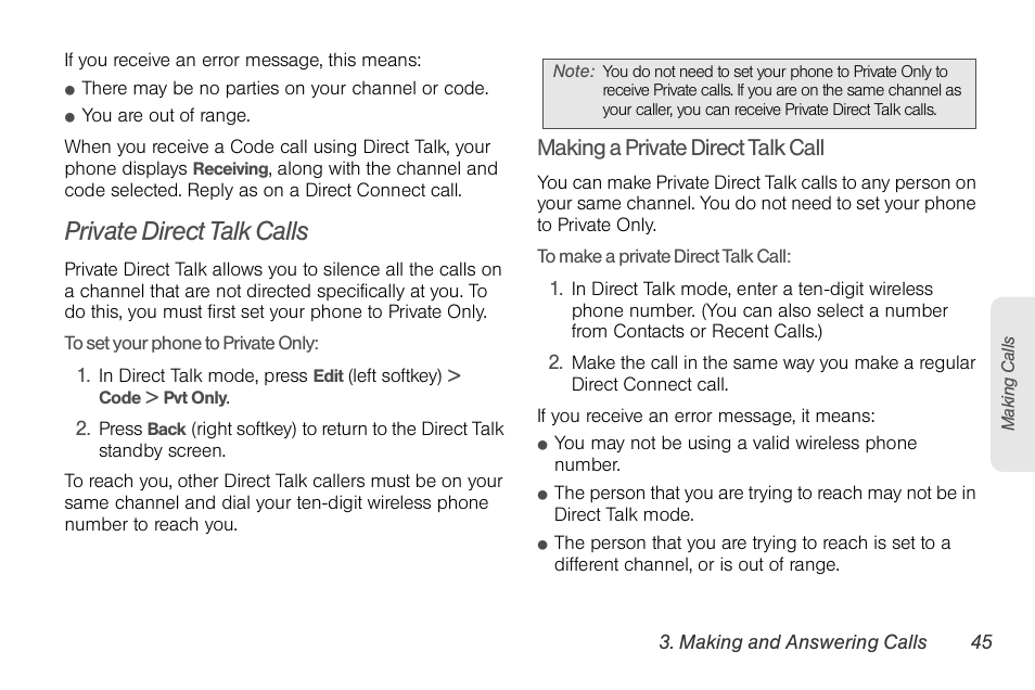 Private direct talk calls, Making a private direct talk call | Motorola BRUTE NNTN7794C User Manual | Page 55 / 193