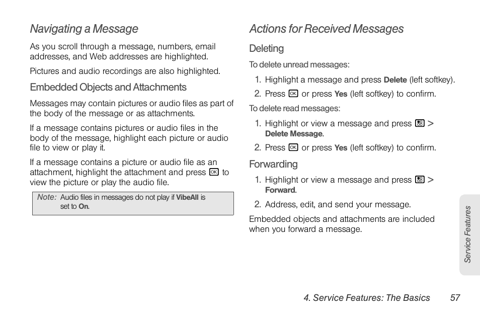 Navigating a message, Actions for received messages | Motorola BRUTE NNTN7794C User Manual | Page 67 / 193