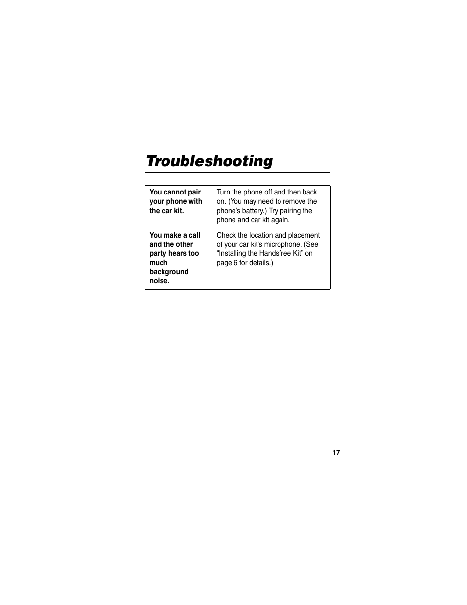 Troubleshooting | Motorola HF850 User Manual | Page 19 / 90