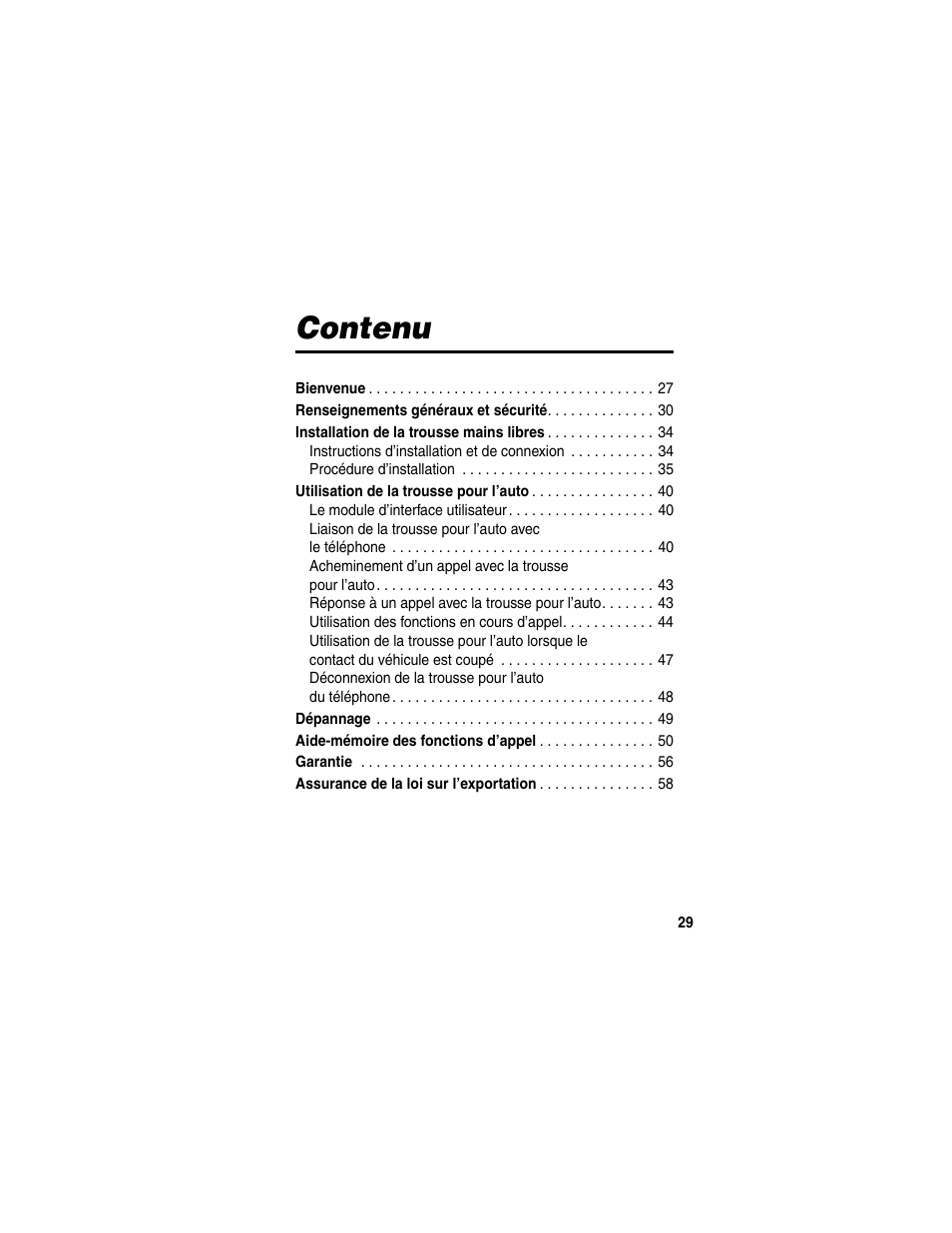 Contenu | Motorola HF850 User Manual | Page 31 / 90