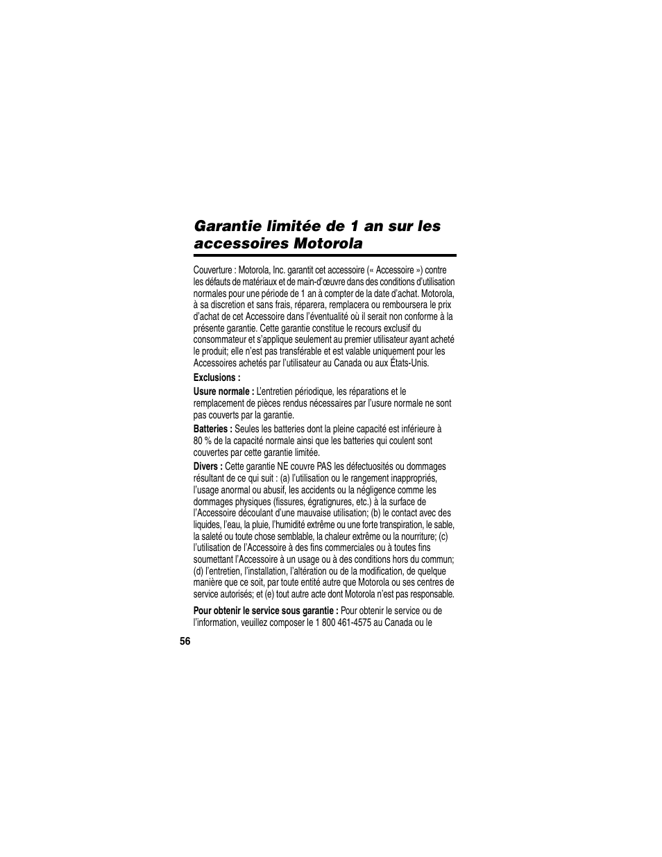 Garantie | Motorola HF850 User Manual | Page 58 / 90