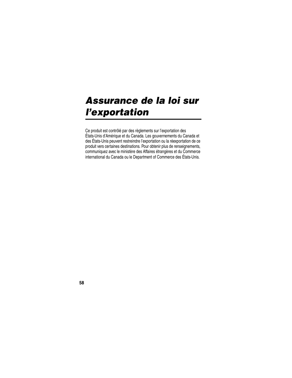 Assurance de la loi sur l’exportation | Motorola HF850 User Manual | Page 60 / 90