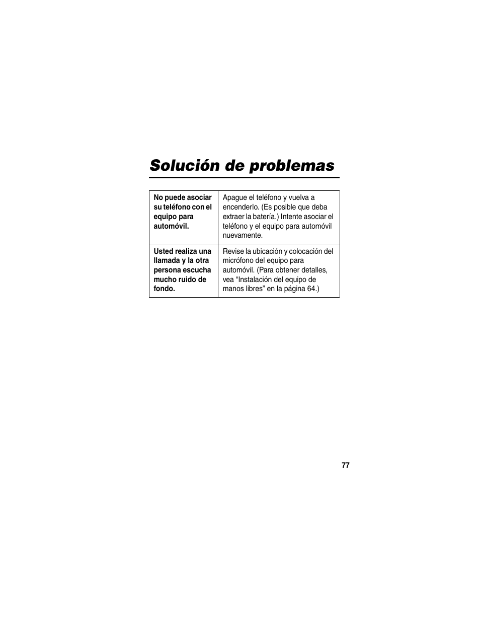 Solución de problemas | Motorola HF850 User Manual | Page 79 / 90