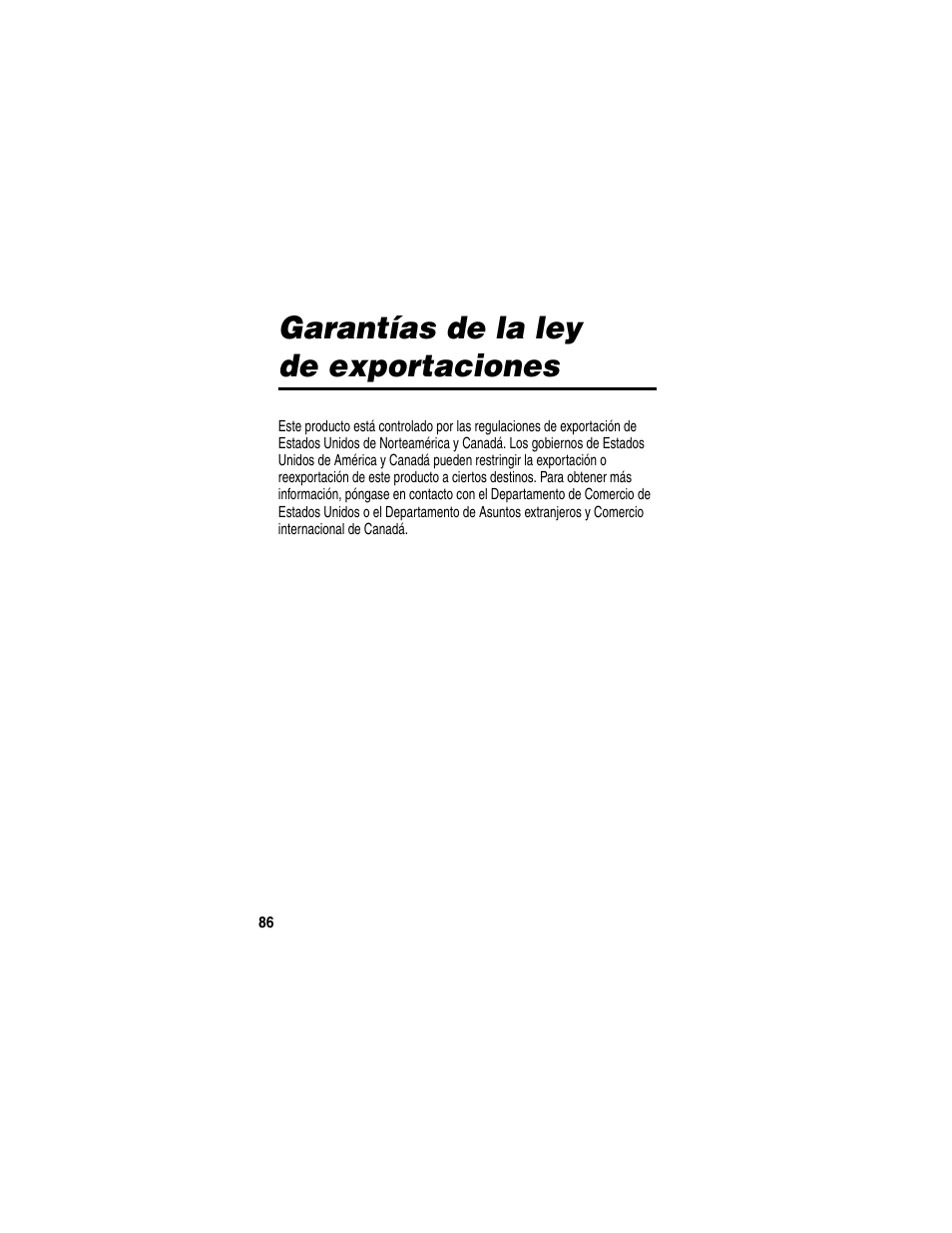 Garantías de la ley de exportaciones | Motorola HF850 User Manual | Page 88 / 90