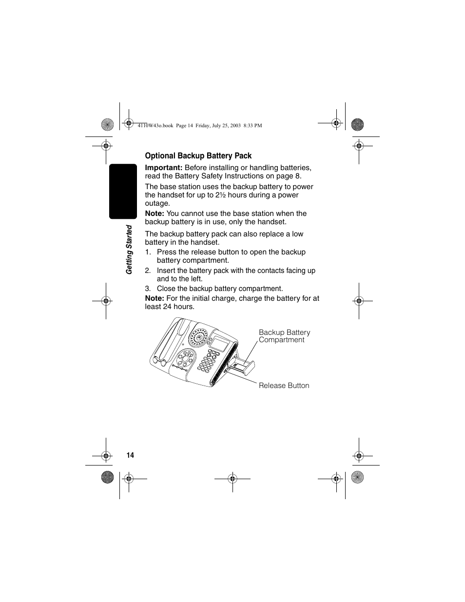 Optional backup battery pack | Motorola MD680 User Manual | Page 16 / 76