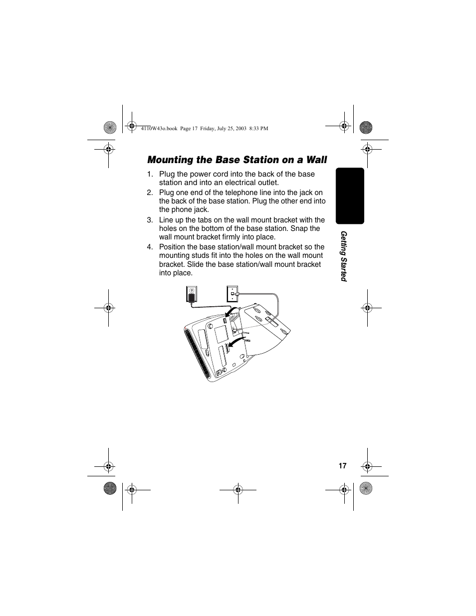 Mounting the base station on a wall | Motorola MD680 User Manual | Page 19 / 76