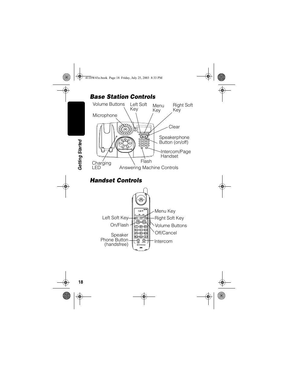 Base station controls, Handset controls, Base station controls handset controls | Motorola MD680 User Manual | Page 20 / 76