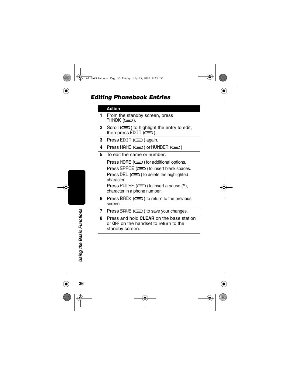 Editing phonebook entries | Motorola MD680 User Manual | Page 38 / 76