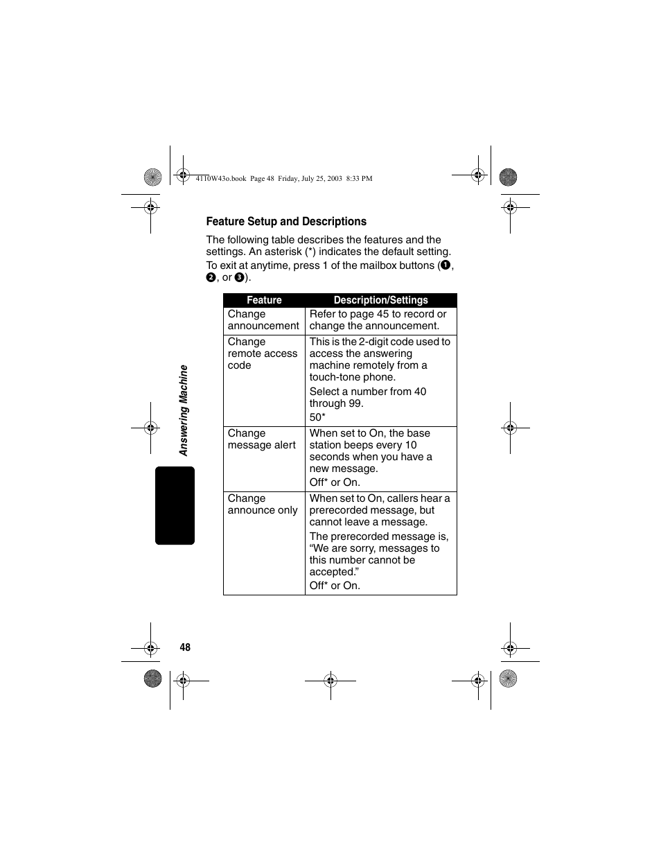 Feature setup and descriptions | Motorola MD680 User Manual | Page 50 / 76