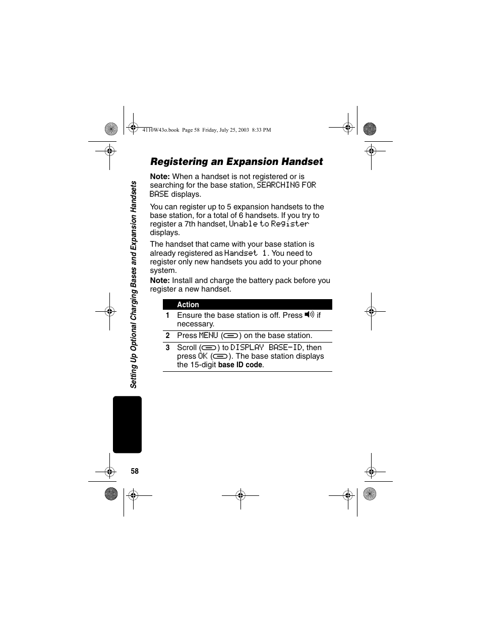 Registering an expansion handset | Motorola MD680 User Manual | Page 60 / 76