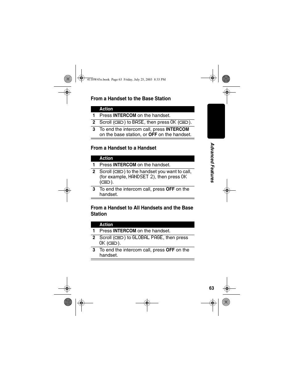 From a handset to the base station, From a handset to a handset, And base station | Motorola MD680 User Manual | Page 65 / 76