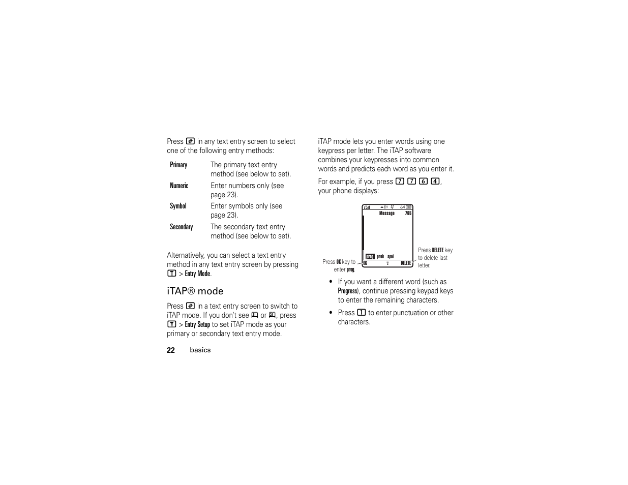 Itap® mode | Motorola C261 User Manual | Page 24 / 78