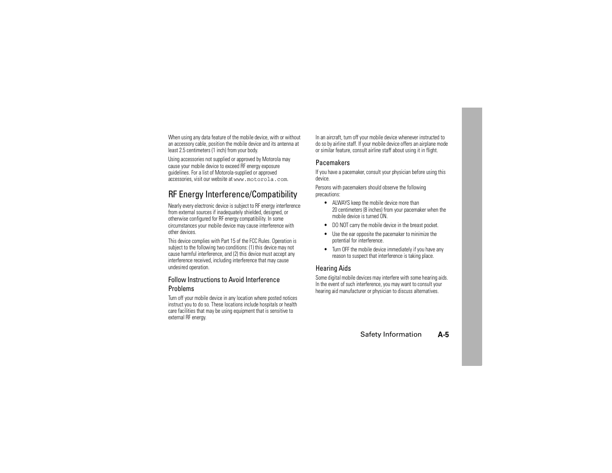 Rf energy interference/compatibility | Motorola C261 User Manual | Page 63 / 78