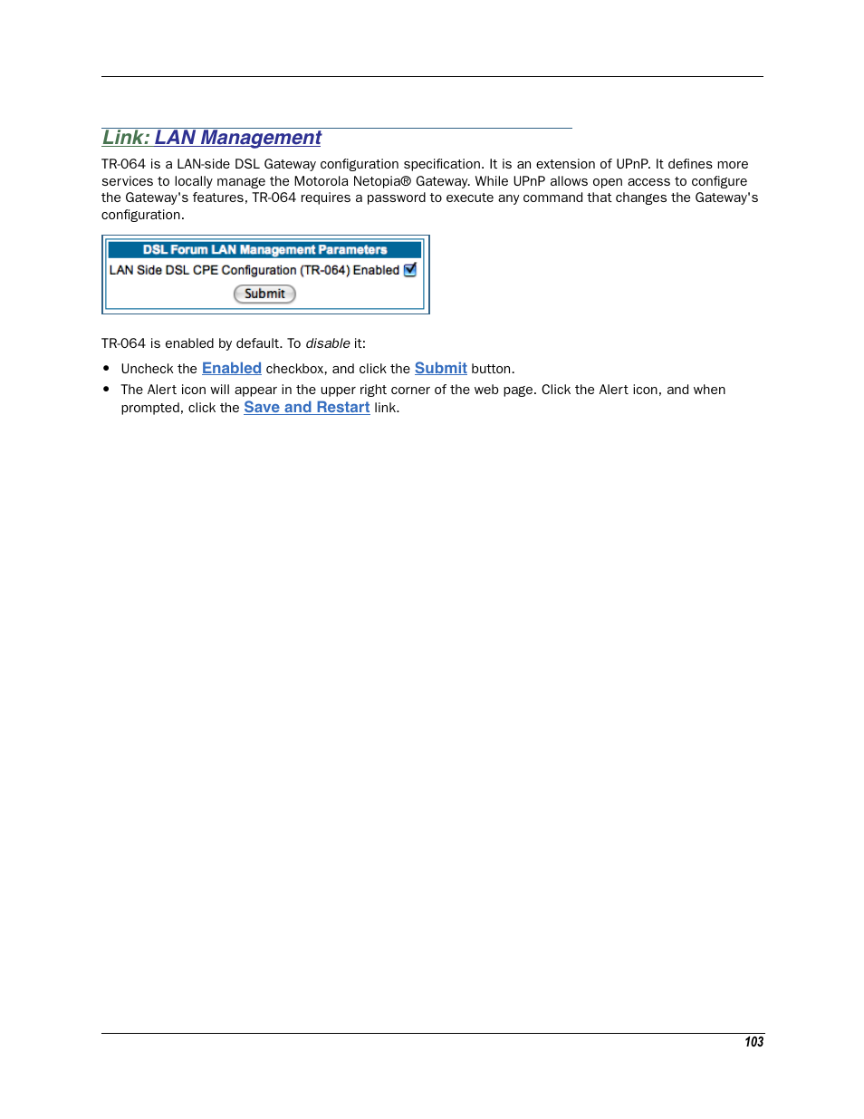 Link: lan management, Lan management | Motorola Netopia 3342N User Manual | Page 103 / 368