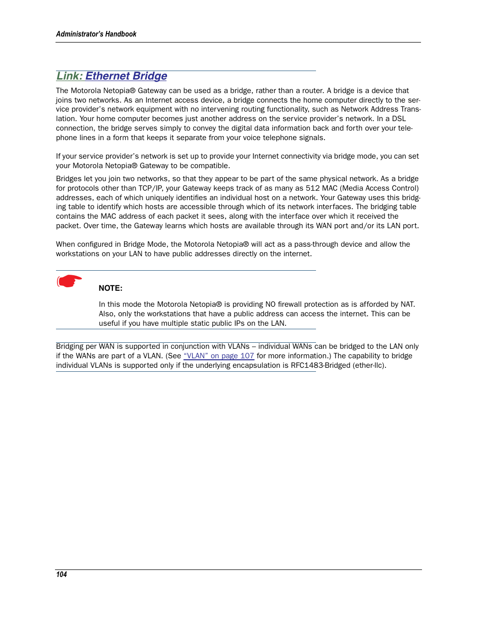 Link: ethernet bridge, Ethernet bridge | Motorola Netopia 3342N User Manual | Page 104 / 368