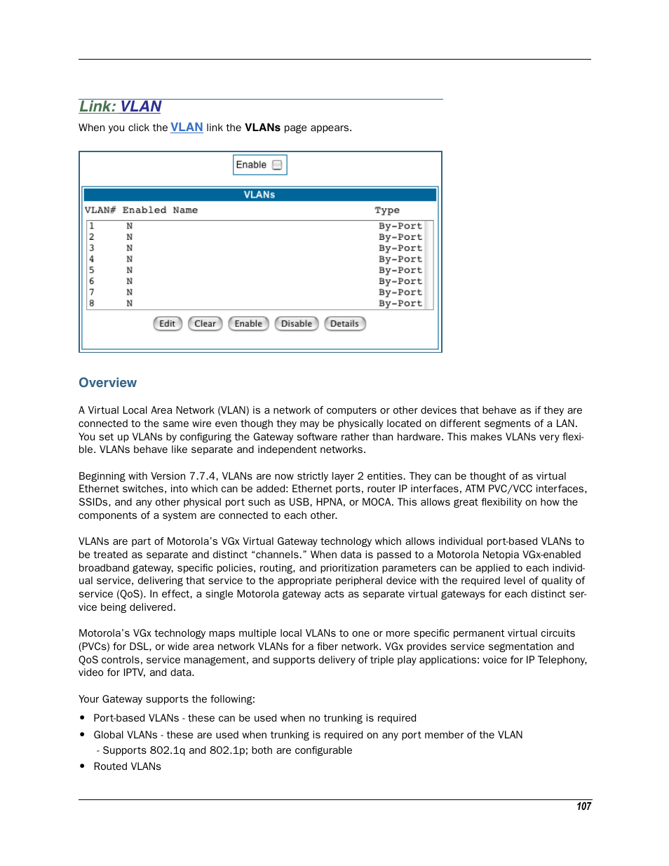 Link: vlan, Overview, Vlan overview | Oups. see | Motorola Netopia 3342N User Manual | Page 107 / 368