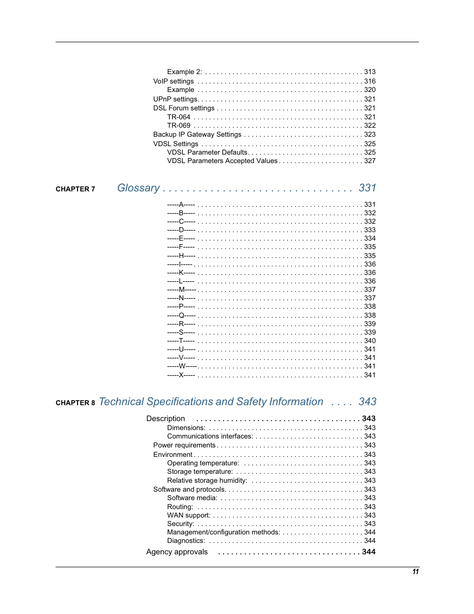 Glossary, T echnical specifications and safety information | Motorola Netopia 3342N User Manual | Page 11 / 368