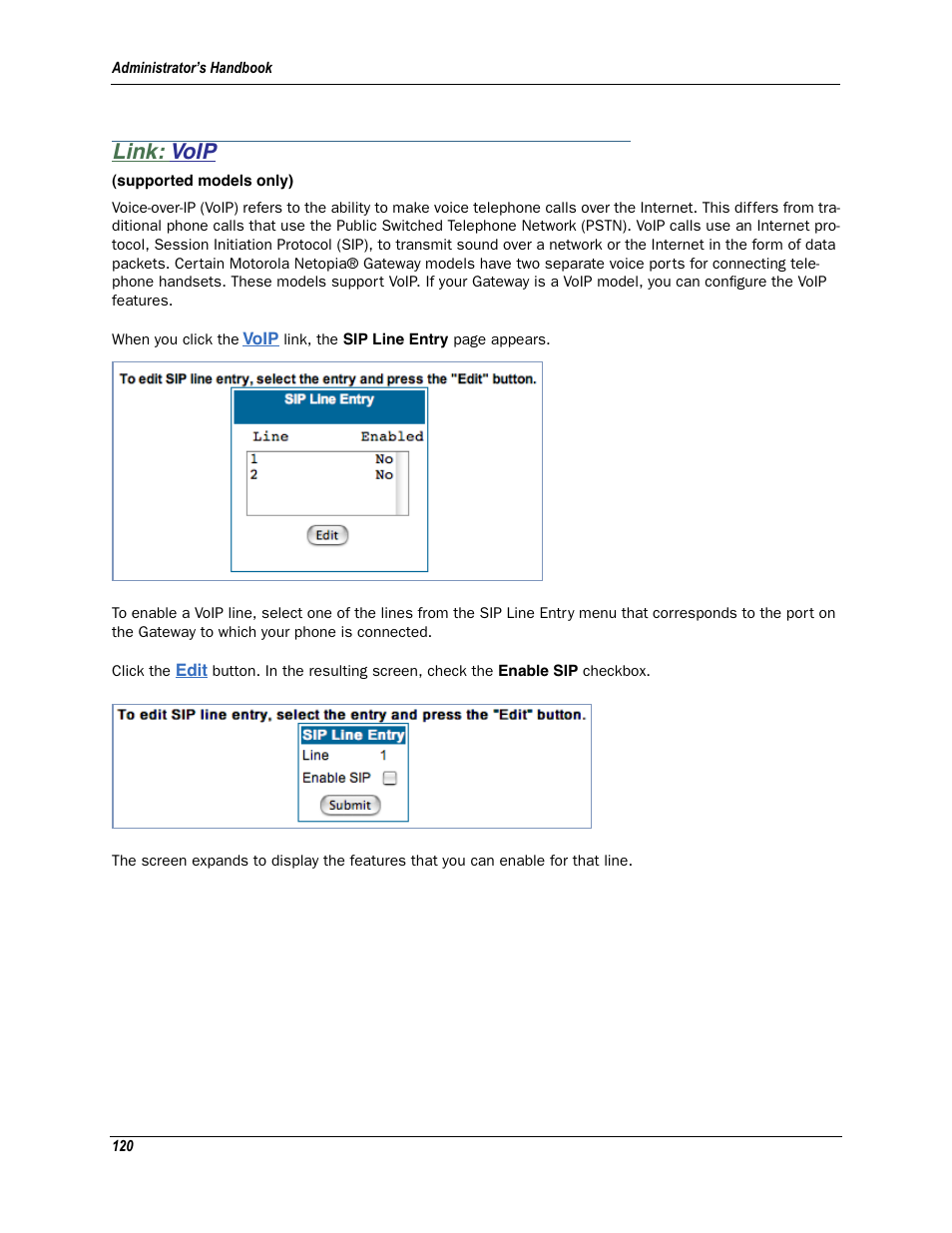 Link: voip, Voip, Voip” on | And v | Motorola Netopia 3342N User Manual | Page 120 / 368