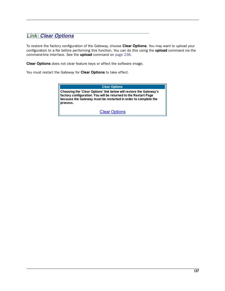 Link: clear options, Clear options | Motorola Netopia 3342N User Manual | Page 137 / 368