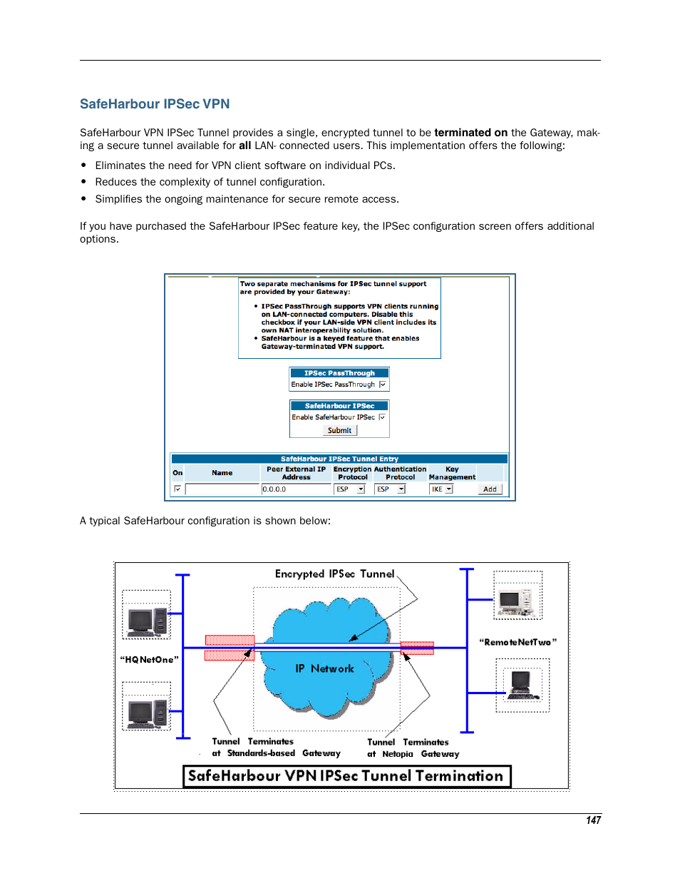 Safeharbour ipsec vpn | Motorola Netopia 3342N User Manual | Page 147 / 368