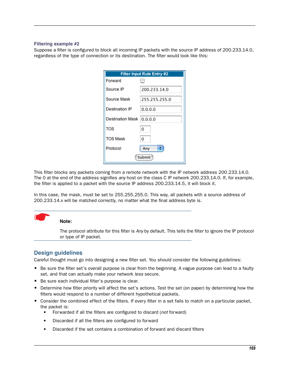 Design guidelines, Filtering example #2 | Motorola Netopia 3342N User Manual | Page 169 / 368