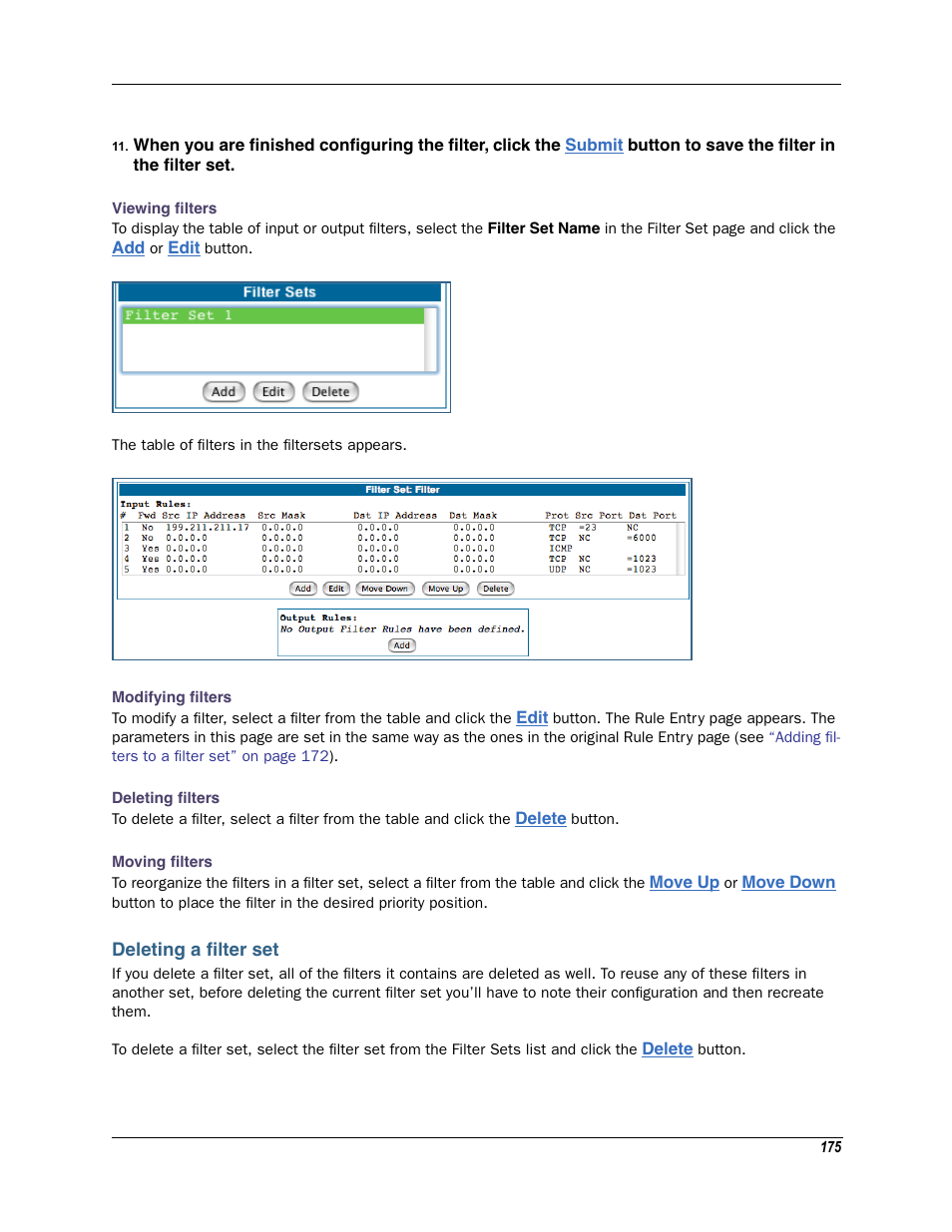 Deleting a filter set | Motorola Netopia 3342N User Manual | Page 175 / 368