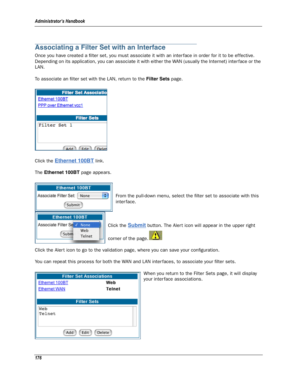 Associating a filter set with an interface | Motorola Netopia 3342N User Manual | Page 176 / 368