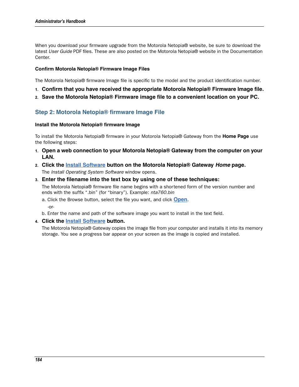 Step 2: motorola netopia® firmware image file | Motorola Netopia 3342N User Manual | Page 184 / 368