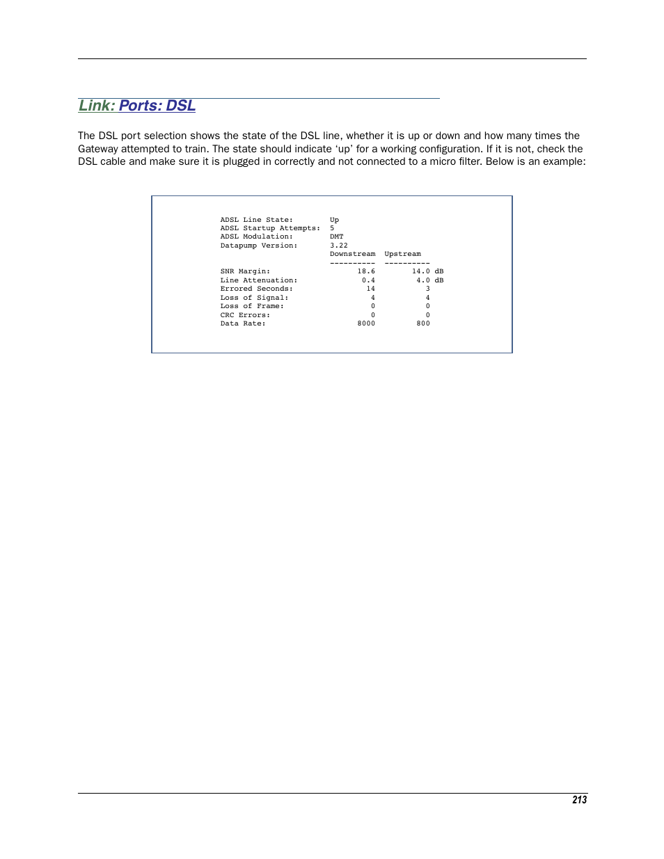 Link: ports: dsl, Ports: dsl | Motorola Netopia 3342N User Manual | Page 213 / 368