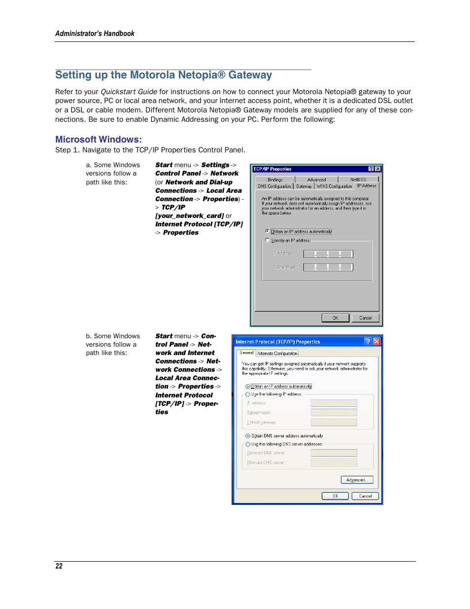 Setting up the motorola netopia® gateway, Microsoft windows | Motorola Netopia 3342N User Manual | Page 22 / 368