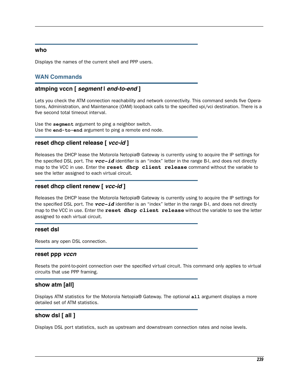 Wan commands | Motorola Netopia 3342N User Manual | Page 239 / 368