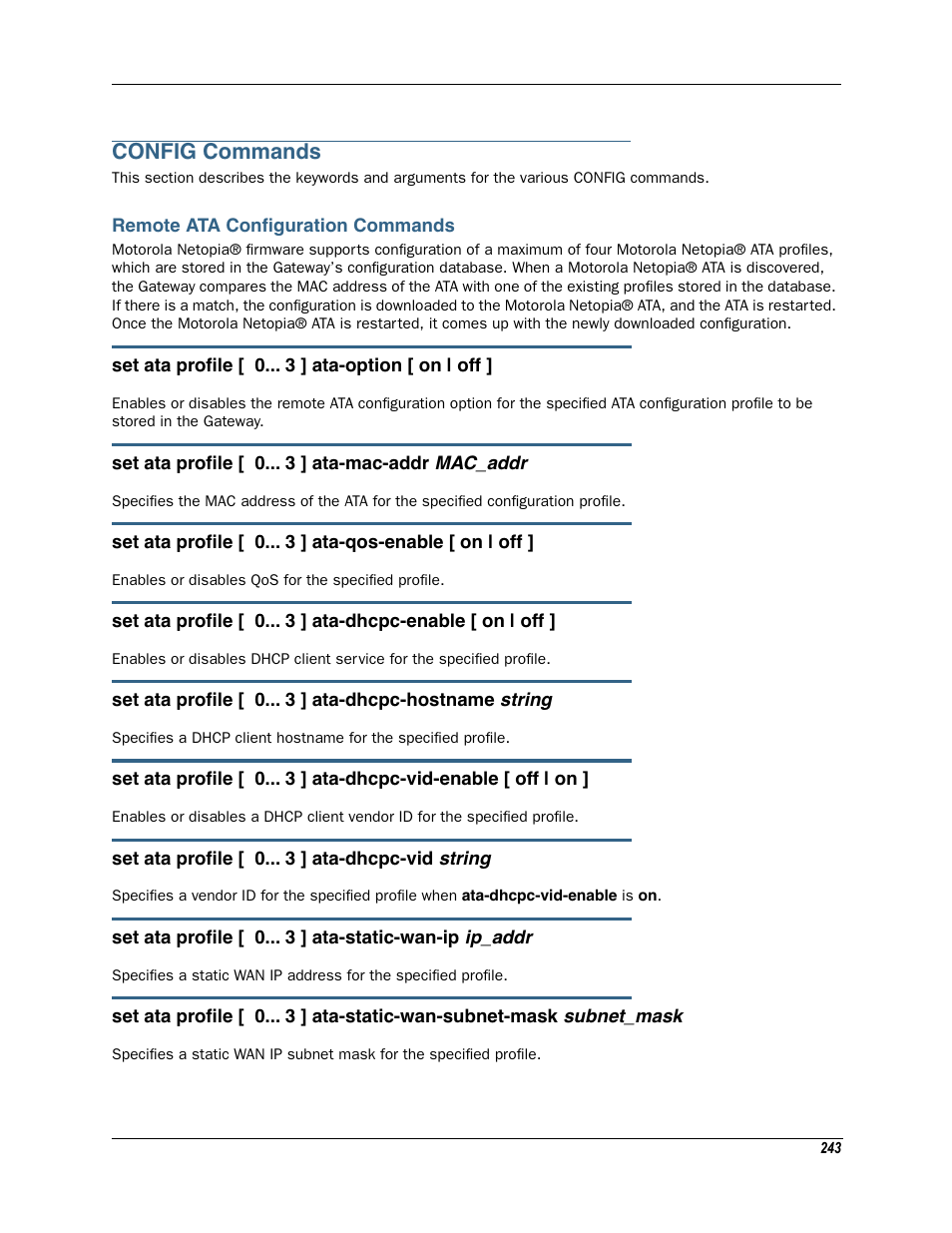 Config commands, Remote ata configuration commands | Motorola Netopia 3342N User Manual | Page 243 / 368