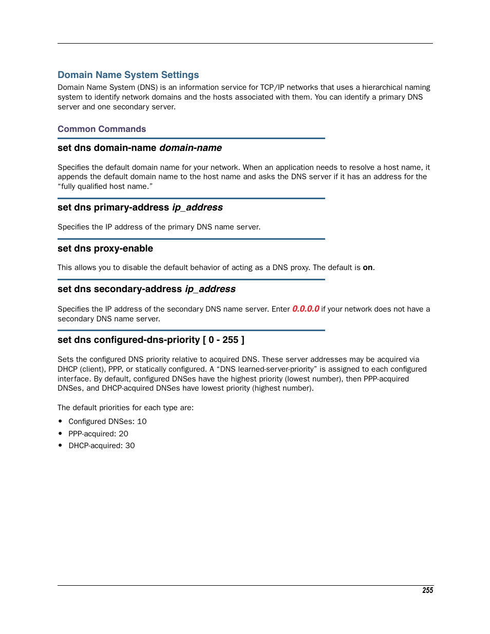 Domain name system settings, Common commands | Motorola Netopia 3342N User Manual | Page 255 / 368