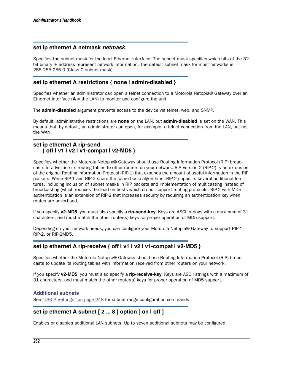 Additional subnets | Motorola Netopia 3342N User Manual | Page 262 / 368