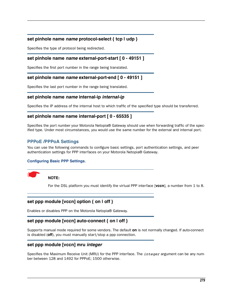 Pppoe /pppoa settings, Configuring basic ppp settings | Motorola Netopia 3342N User Manual | Page 279 / 368