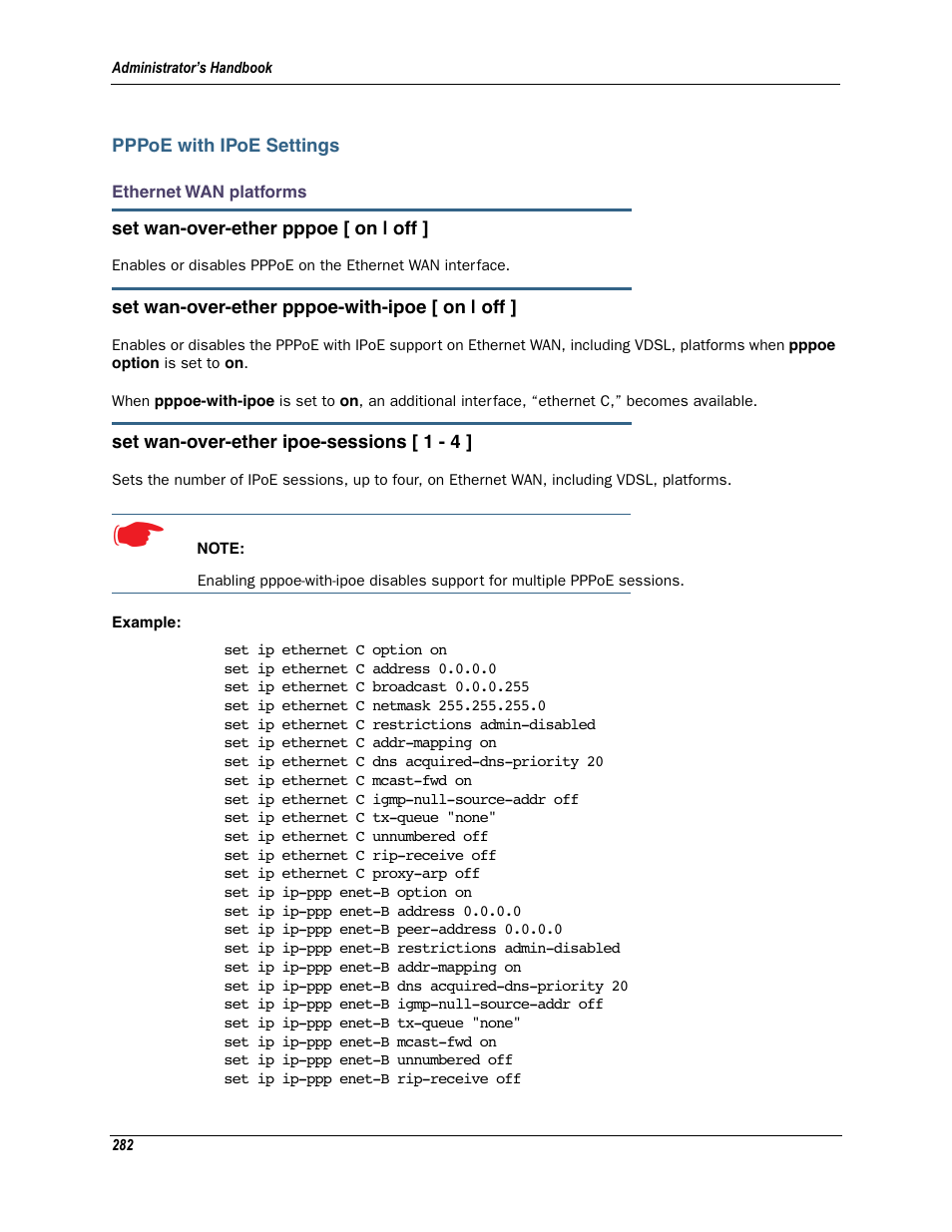 Pppoe with ipoe settings, Ethernet wan platforms | Motorola Netopia 3342N User Manual | Page 282 / 368